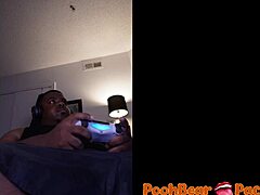 Gamer boldly strokes his fat cock in close-up solo masturbation until chubby orgasm hits