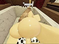 brunette with a fat ass sucks and fucks in the bathtub