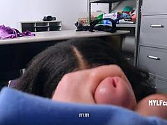 mall cop catches petite black masseuse with sticky fingers in office shop scenario