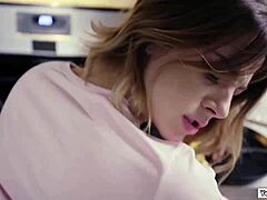 Evelin starts by sucking a big cock in POV, then she gets handjob action before deepthroat and ball licking in the kitchen. Finally, she takes it doggystyle with brunette intensity.