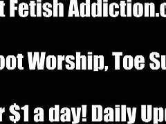 She commands him to kneel down while addressing her in a fetish femdom scene with big tits and feet.