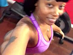 Cherokee casually works out on the treadmill flaunting her massive ebony ass in solo session