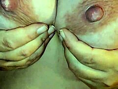 Preggo with big tits strips thong panties for milf ass breeding