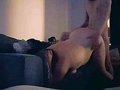 Why is this horny wife moaning so loud while getting fucked hard in the living room?