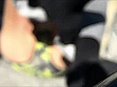 Whoa, watch this skinny babe stretch and strip down to underwear in the snowy winter!