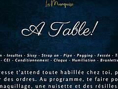 French audio femdom milking table session with sissy cei on desk