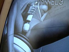 Watch blonde Nina Rae suck big dick through glory hole while using toy!