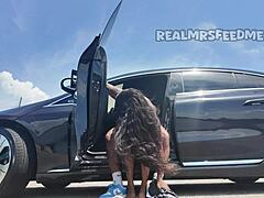 Amateur Ebony Beauty with Big Ass Rides Monster Black Cock in Public Outdoor Hardcore, Sucking Sloppy Deepthroat and Swallowing Cum in Mouth