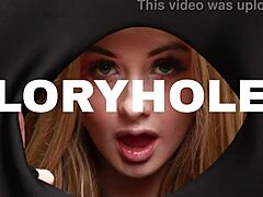 Blonde British 18-year-old student boldly sucks cock and swallows huge cum load