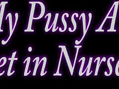 nurse kimber lee displays her white stockings in a simple showcase.