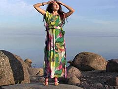 Oh man, Norma A is totally getting into this sensual solo masturbation session by the Baltic sea in the evening