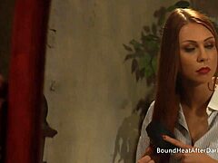 Dominant mistress forces submissive lesbian slaves to undress intensely