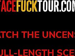 oh man, this big tits latina gets her mouth totally stuffed with that monster cock in an upside-down face fuck, it's intense!