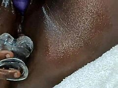 Ebony Curvy Babe Takes Huge Dildo in Ass for Double Penetration and Massive Squirting Load