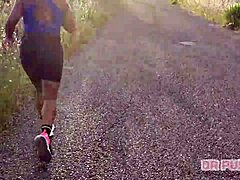 Giant ass redhead filmed training by her lover in gym