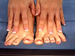 jenna haze uses her pretty feet for handjob and deepthroat on studs big cock