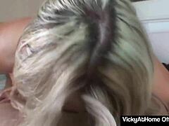 hey, watch this blonde cougar vicky vette take a deepthroat before getting cumshot on her big tits?