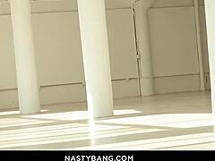 Blonde Addison contrasts her natural tits and shaved pussy while taking Vince Karter's cock deep in riding and missionary with deepthroat gagging.