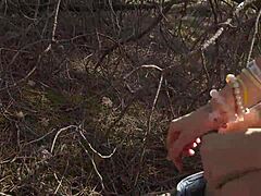 French Milf Slut Gets Cum in Mouth from Outdoor Doggystyle Blowjob with European Couple