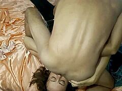 Amateur french slut in satin lingerie thong bra heels does doggy blowjob rimming pov