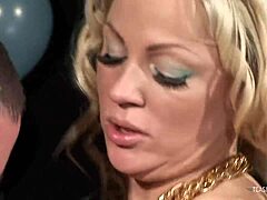 stunning blonde chicks love playing with the same big dick in 3some blowjob