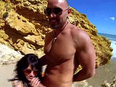 Peeping Mom Joins Couple On Beach For Hardcore FFM Threesome With Cum In Mouth!