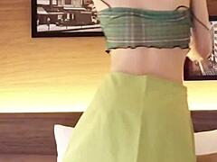 I think this Japanese beautiful girl looks so cute in her navel-baring outfit