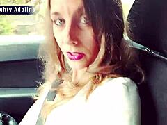 i give a sloppy blowjob in the car to swallow cum in my mouth as naughty adeline