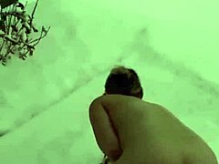 Curvy milf flashes pussy in snow for outdoor eating sessions and hot facial cumshots in public compilation