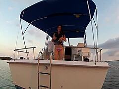 flashing tits and boobs on a boat in public outdoor setting