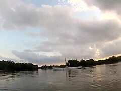 flashing tits and boobs on a boat in public outdoor setting