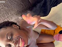 Ebony girl enjoys surprising anal switch to mouth action ending with facial