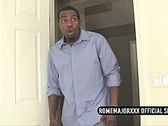 ariella ferrera opens her mouth as rome major cums on her face