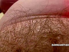 Mature milf craves your cum drenching her squirting hairy pussy and big natural tits in close-up orgasm.