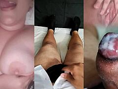 Curvy ex-girlfriend teases with her fat tits in see-through outfit hinting at interracial cuckold orgasm from small cock