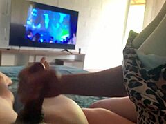 i cant focus on the movie seeing my stepsis in that sexy bikini at the beach house so i jerk off her big tits and ass