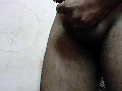 Closeup black cock masturbation with indian guy stroking until intense cum shot on cam