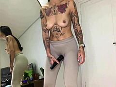 The sexy emo girl next door changes clothes in a long homemade video. She masturbates with toys and does yoga showing hairy armpits and pierced nipples.