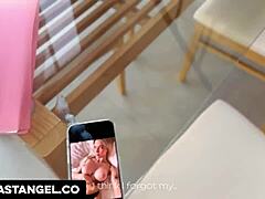 My roommate spotted me checking her nudes and offered her tight pussy for a rough creampie fuck instead