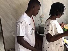 kitchen gets wild with freestyle banging of that sexy ebony maid's fat ass 😏