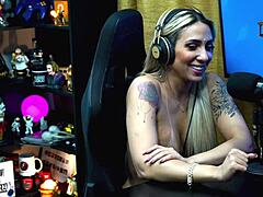 Bruna Lambertini sits naked on Ruan's lap after his kiss request in podcast interview