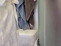 stepmom caught her son in the shower and decided to help him jerk off until he came on her tits