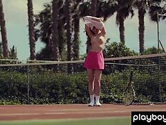 Lovely Ukrainian Tennis Player Kate Chromia Slowly Undressing And Revealing Natural Tits At Outdoor Court