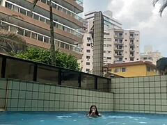 what if he kept rubbing his hard cock on me while flashing in the pool like an exhibitionist