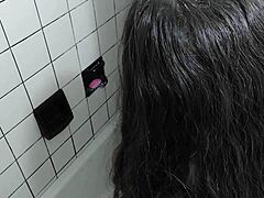 Careful moments with stepsister in the shower avoiding any mishaps