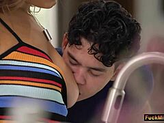 Hey, that naughty boyfriend sucked my tits while washing dishes