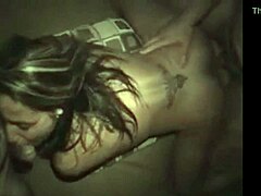 sexy milf gets spit roasted by amateurs in a casual homemade scene.