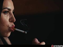 oh man i-i'm this hot brunette with red lipstick nails and sexy lingerie i'm touching myself while smoking a cigarette