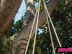 Petite Middle Eastern Milf Strips Outdoors Revealing Perky Pierced Tits and Slim Body