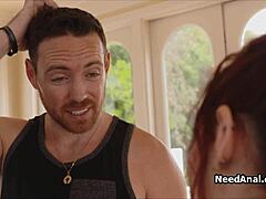 redhead pawg gives blowjob during yoga session with intense hardcore ass action